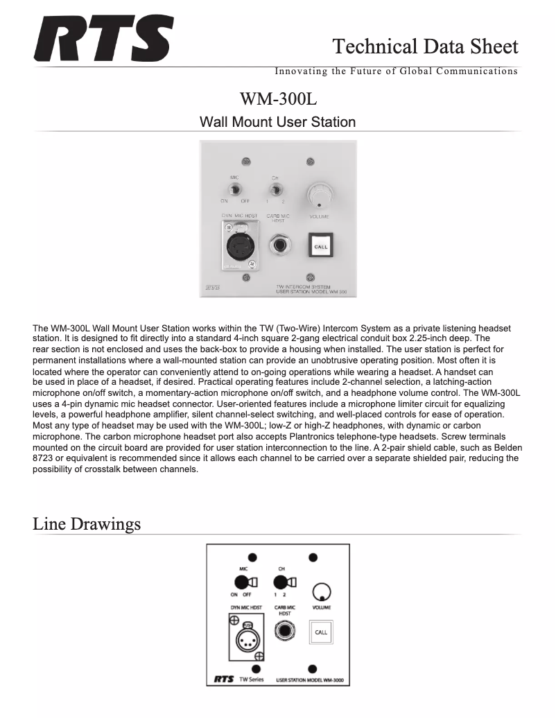 Page 1 of the manual Technical Sheet RTS WM-300L