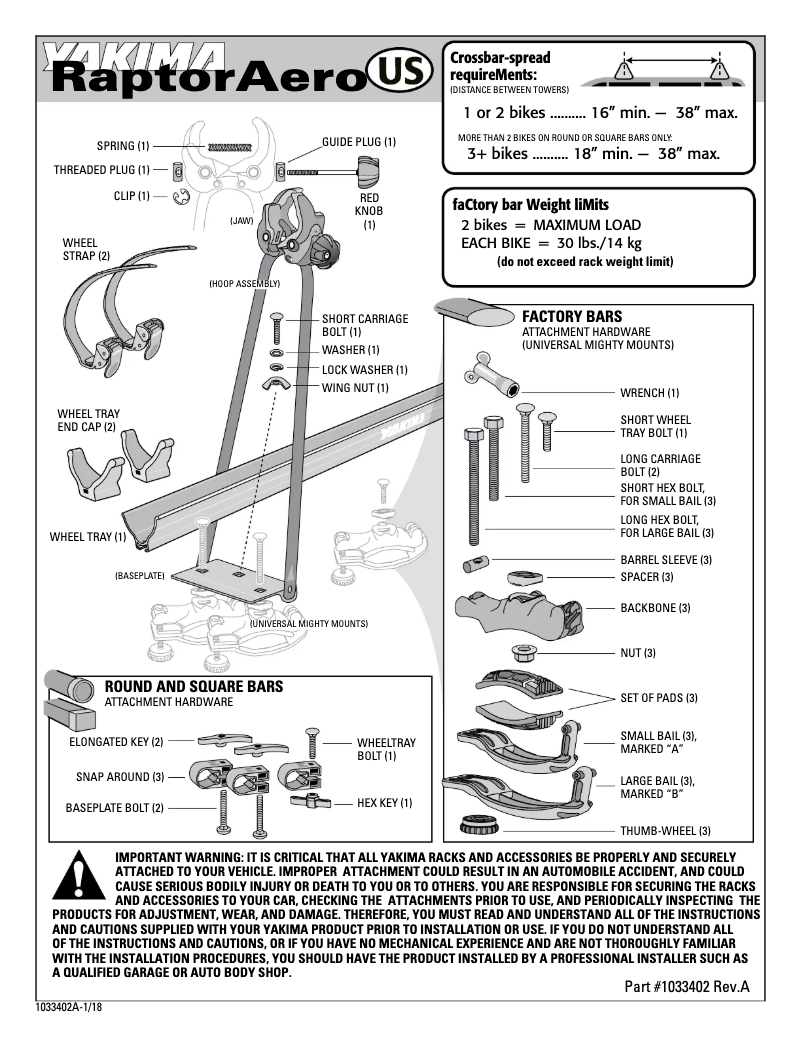 Page 1 of the manual User Manual Yakima RaptorAero