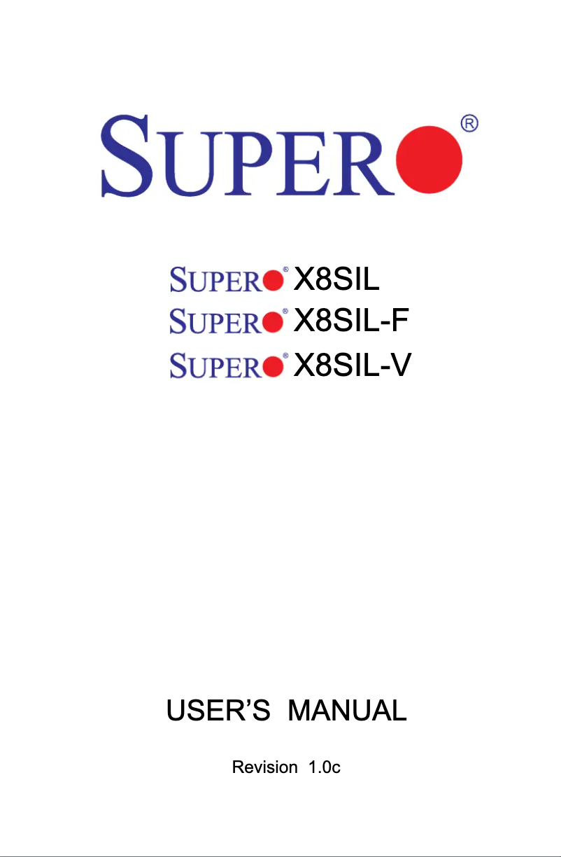 Page 1 of the manual User Manual Supermicro MBD-X8SIL-F