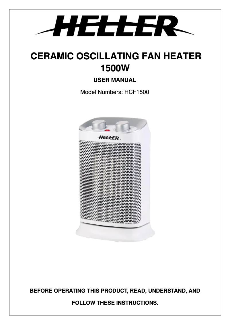 First page image of the manual for HCF1500