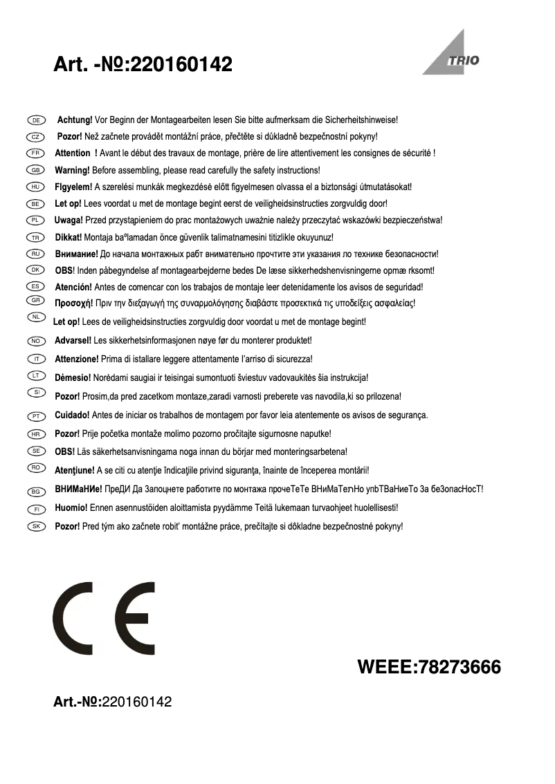 Page 1 of the manual User Manual Trio Lighting Kongo 220160142