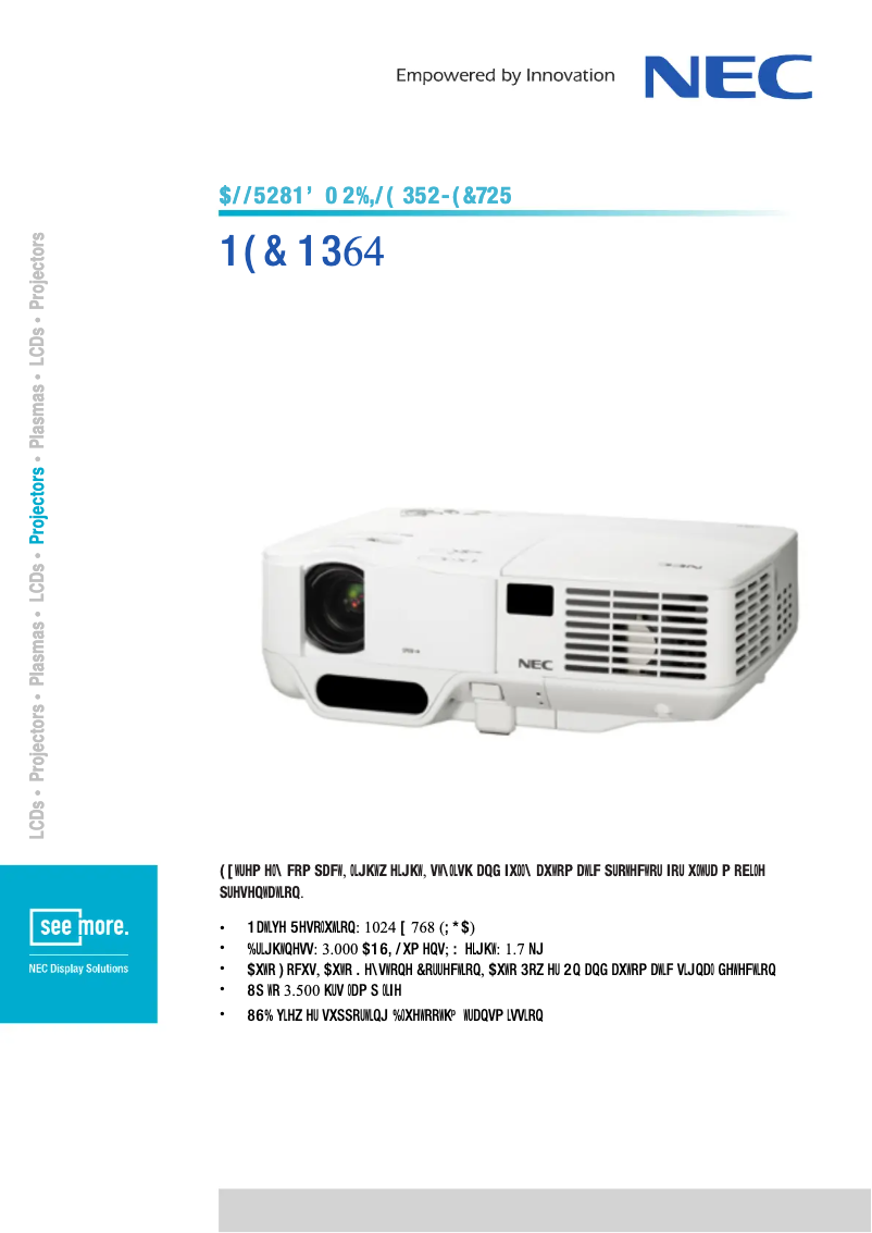 Page 1 of the manual Technical Sheet NEC NP64