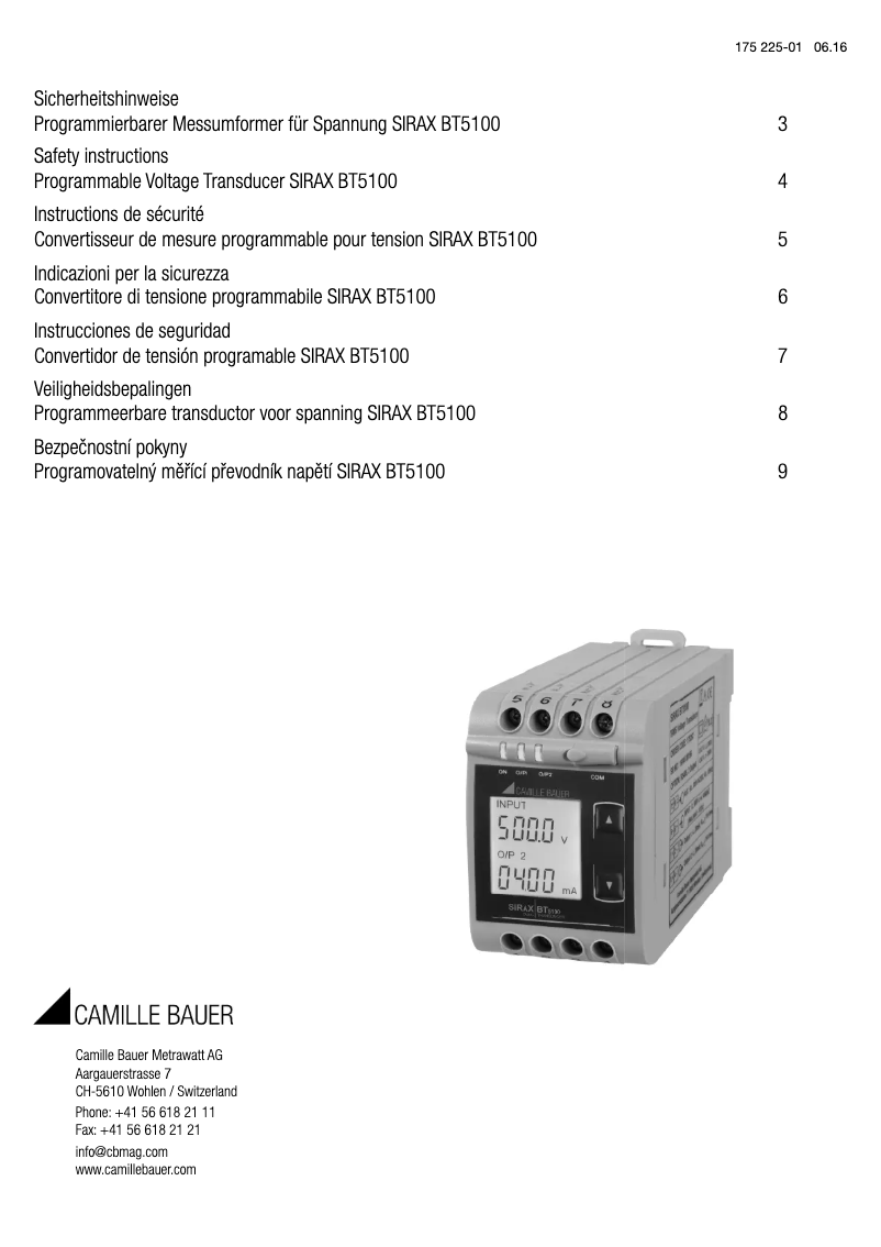 First page image of the manual for SIRAX BT5100