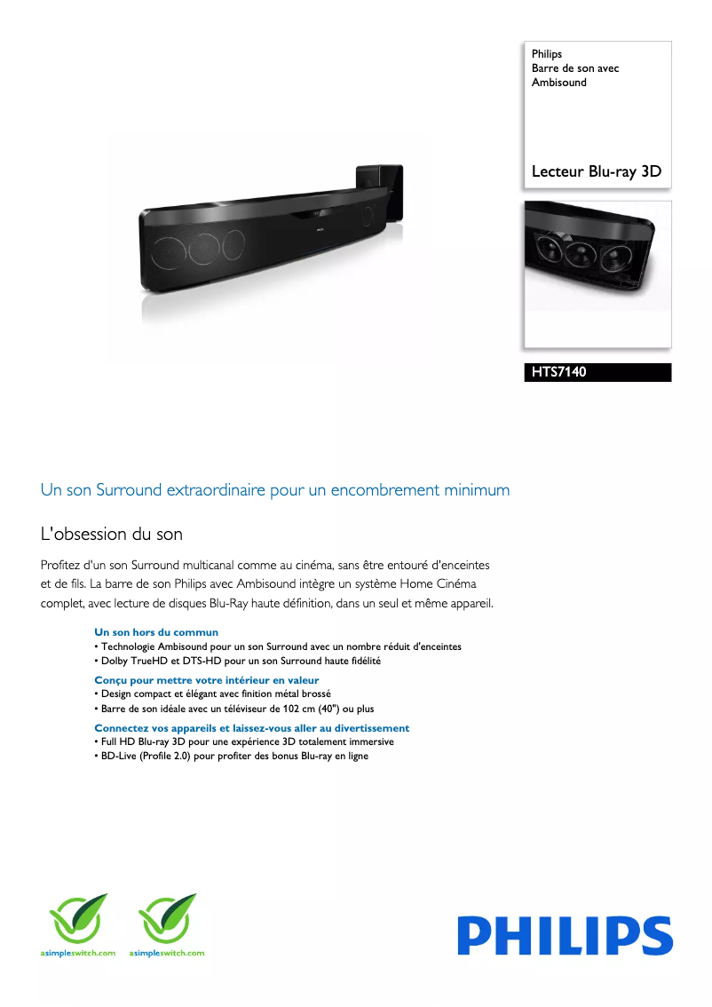 Page 1 of the manual Technical Sheet Philips HTS7140