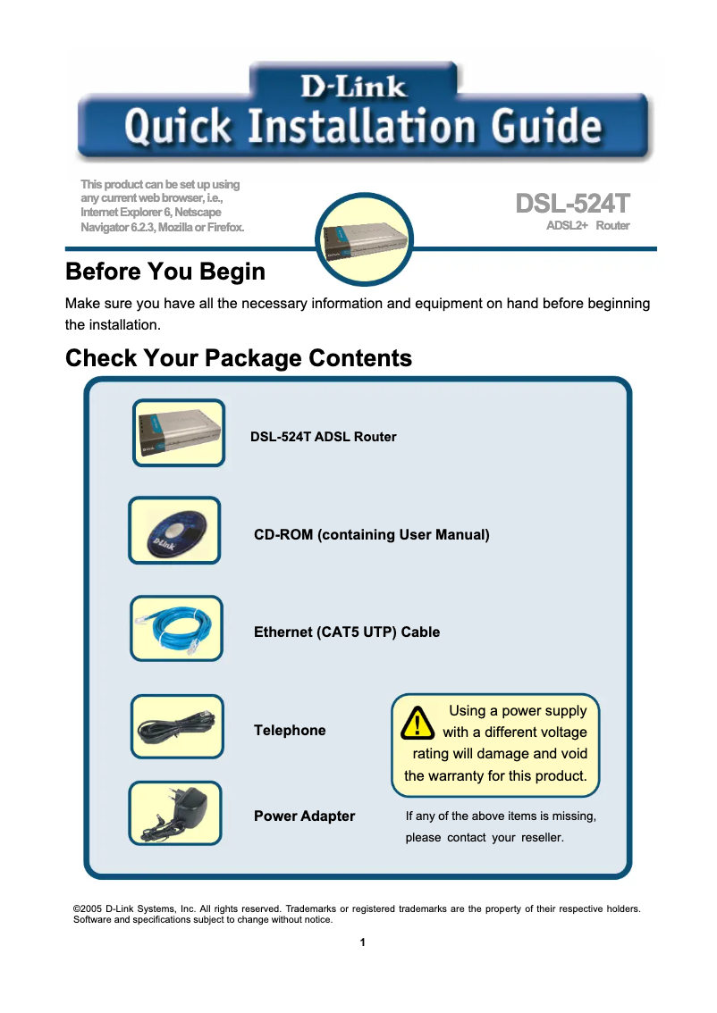 First page image of the manual for DSL-524T