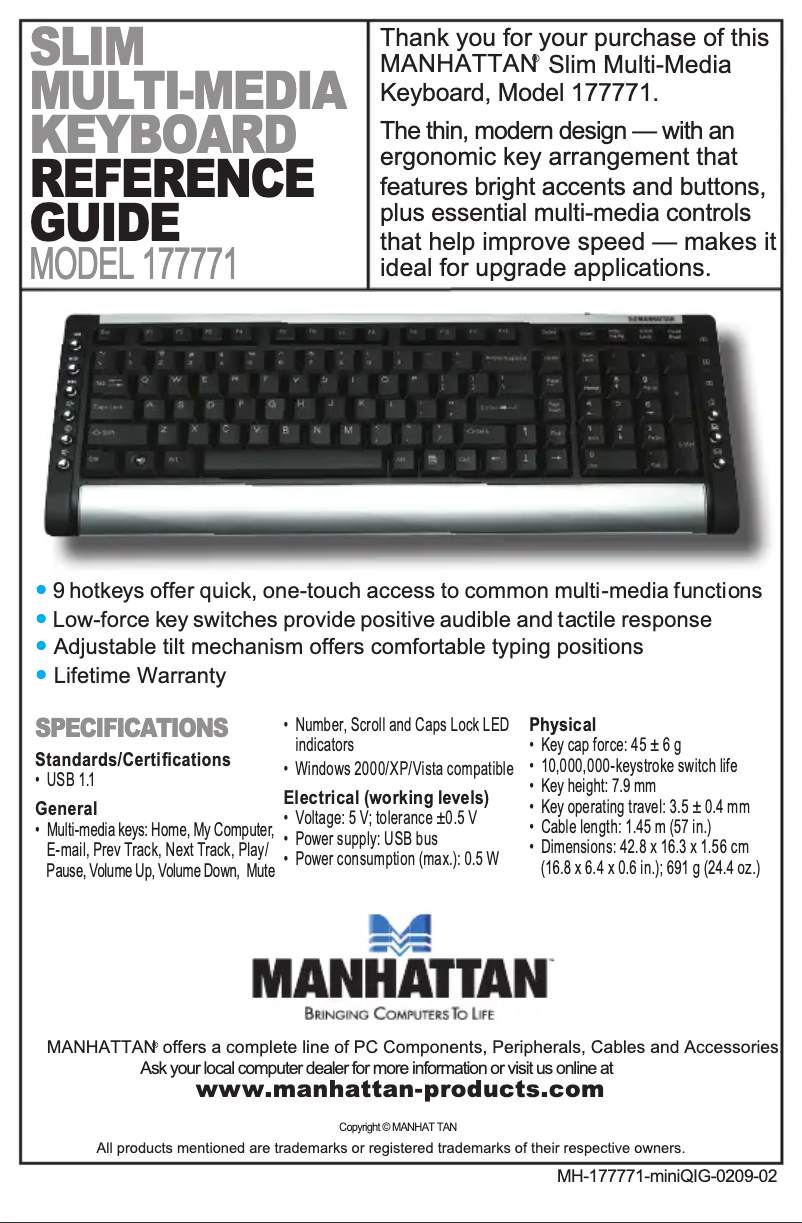 Page 1 of the manual User Manual Manhattan 177771
