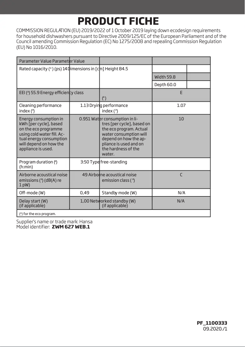 First page image of the manual for ZWM 627 WEB