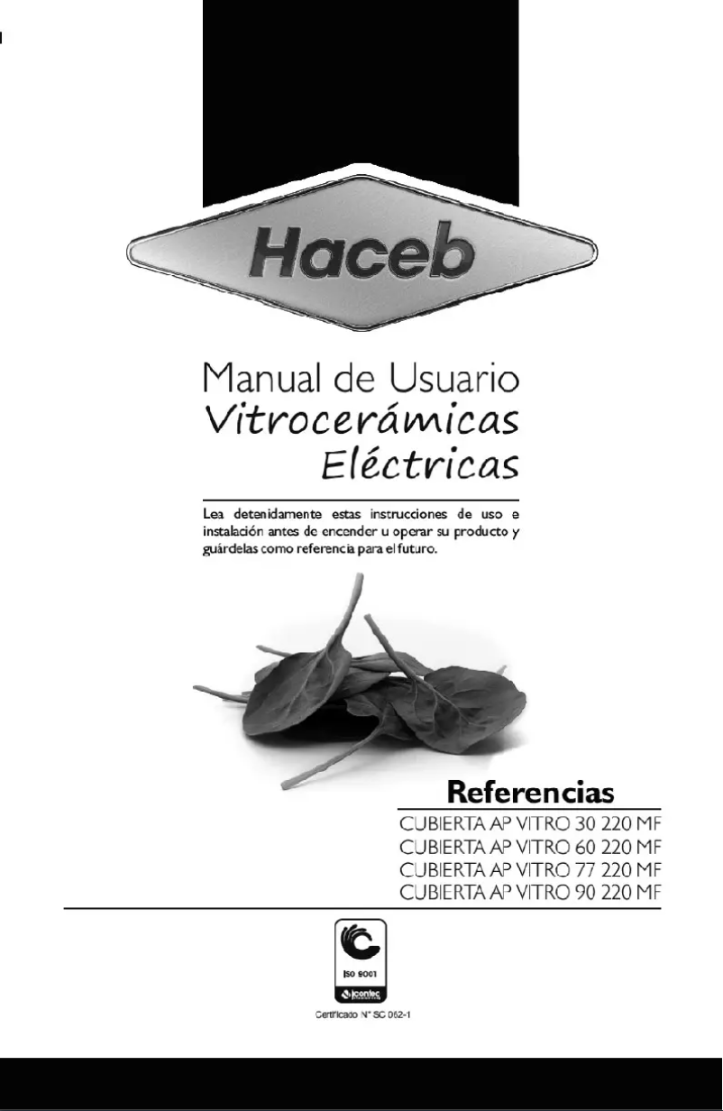 Page 1 of the manual User Manual Haceb Appiani Vitro 30 MF 220