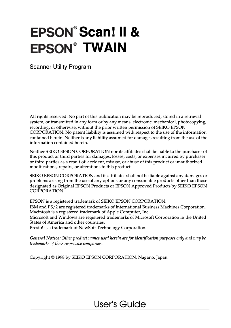 Page 1 of the manual User Manual Epson GT-7000