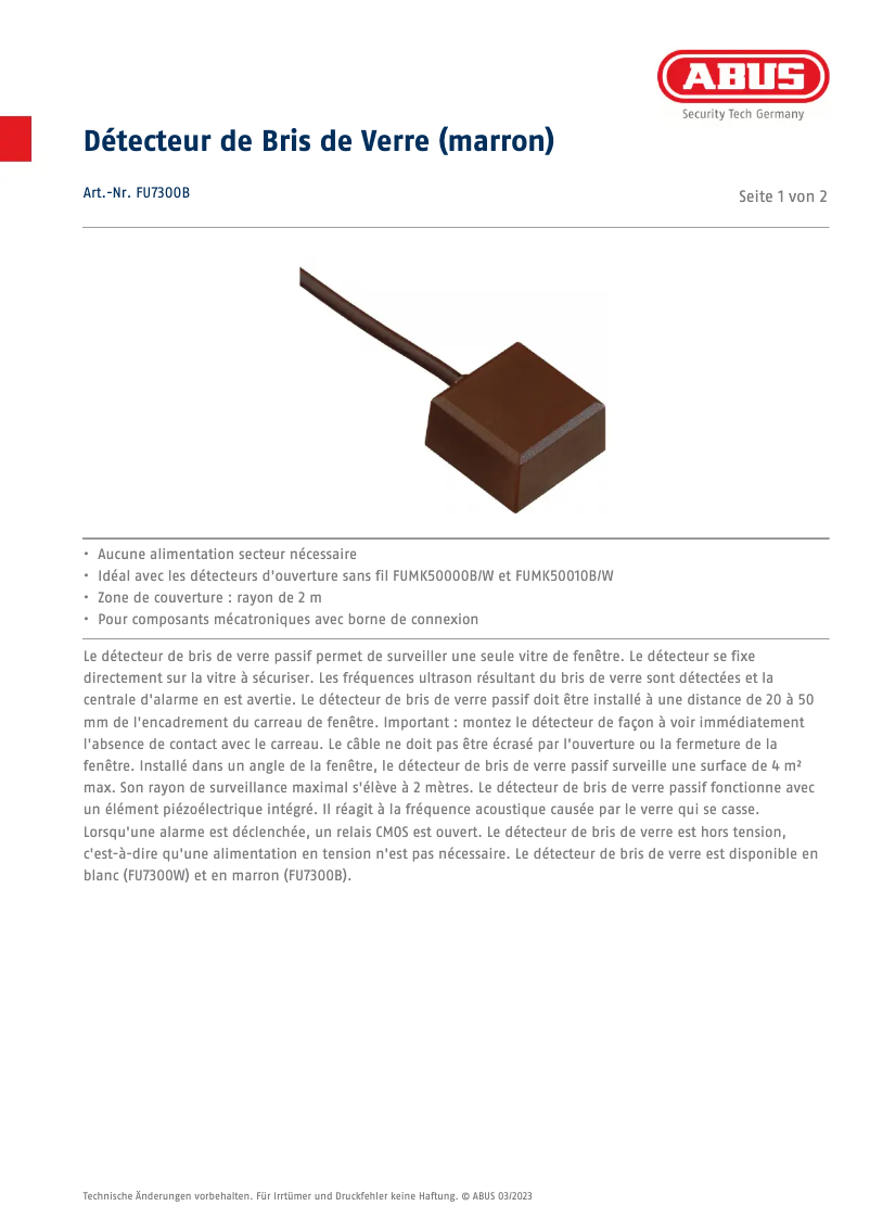 First page image of the manual for FU7300B