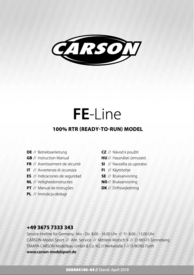 Page 1 of the manual User Manual Carson Race Dragon FE