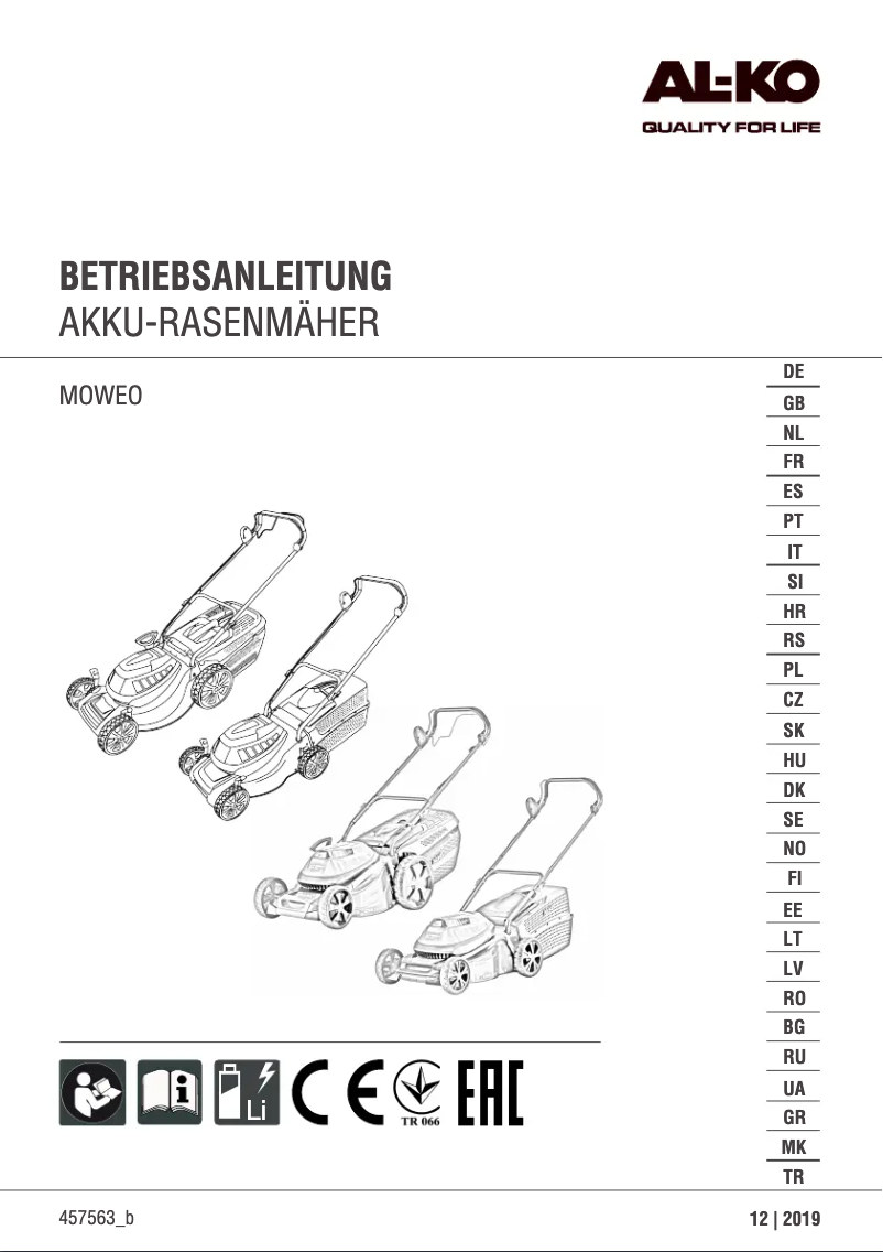 Page 1 of the manual User Manual AL-KO Moweo 46.0 Li SP