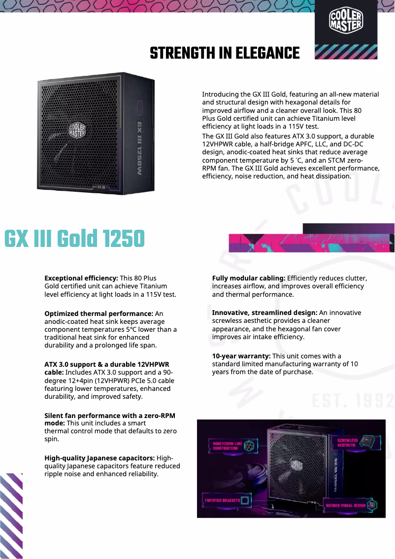 Page 1 of the manual Technical Sheet Cooler Master GX III Gold 1250