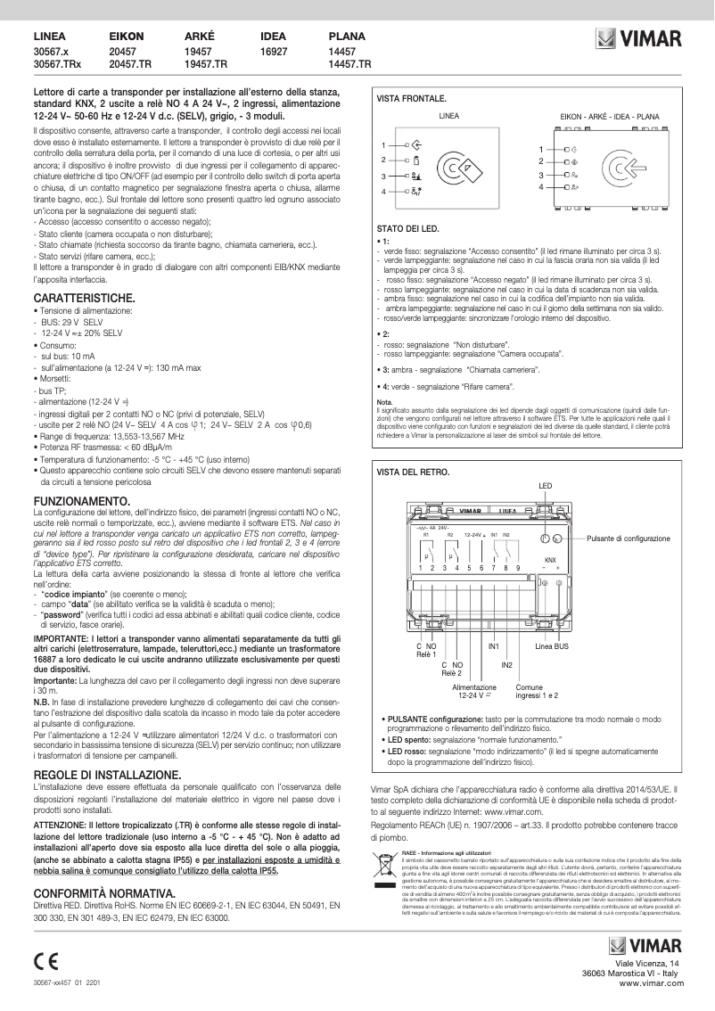 Page 1 of the manual User Manual Vimar 20457.TR