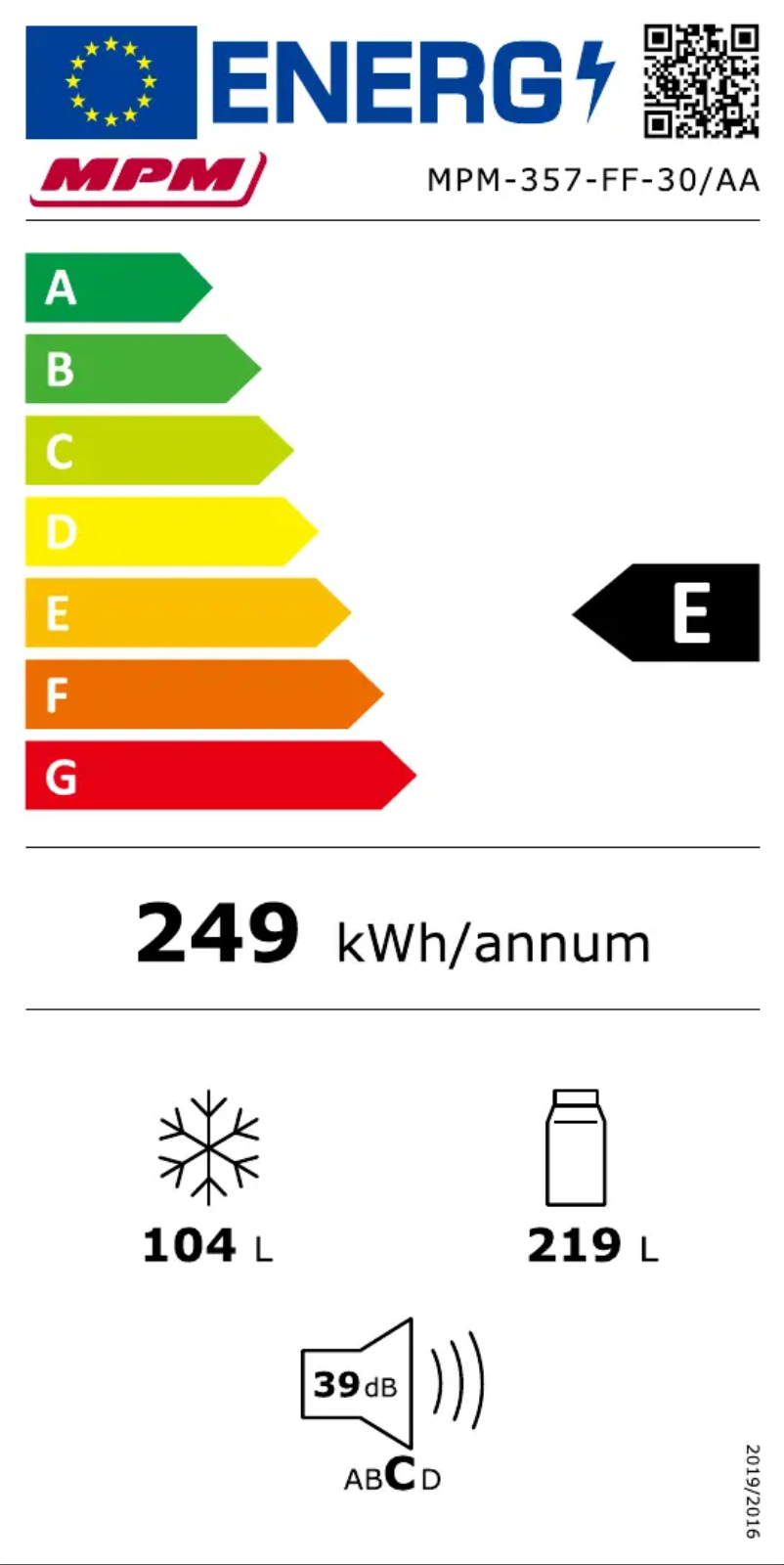 Page 1 of the manual Energy Label MPM MPM-357-FF-30/AA