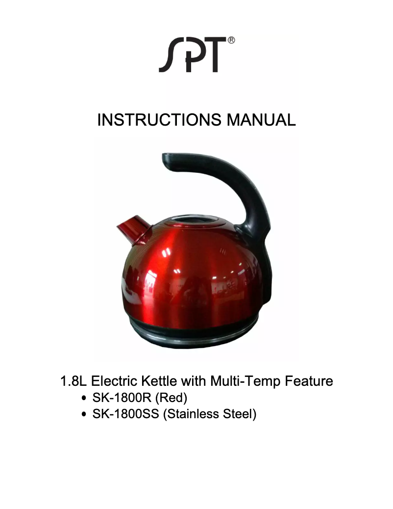 Page 1 of the manual User Manual SPT SK-1800R