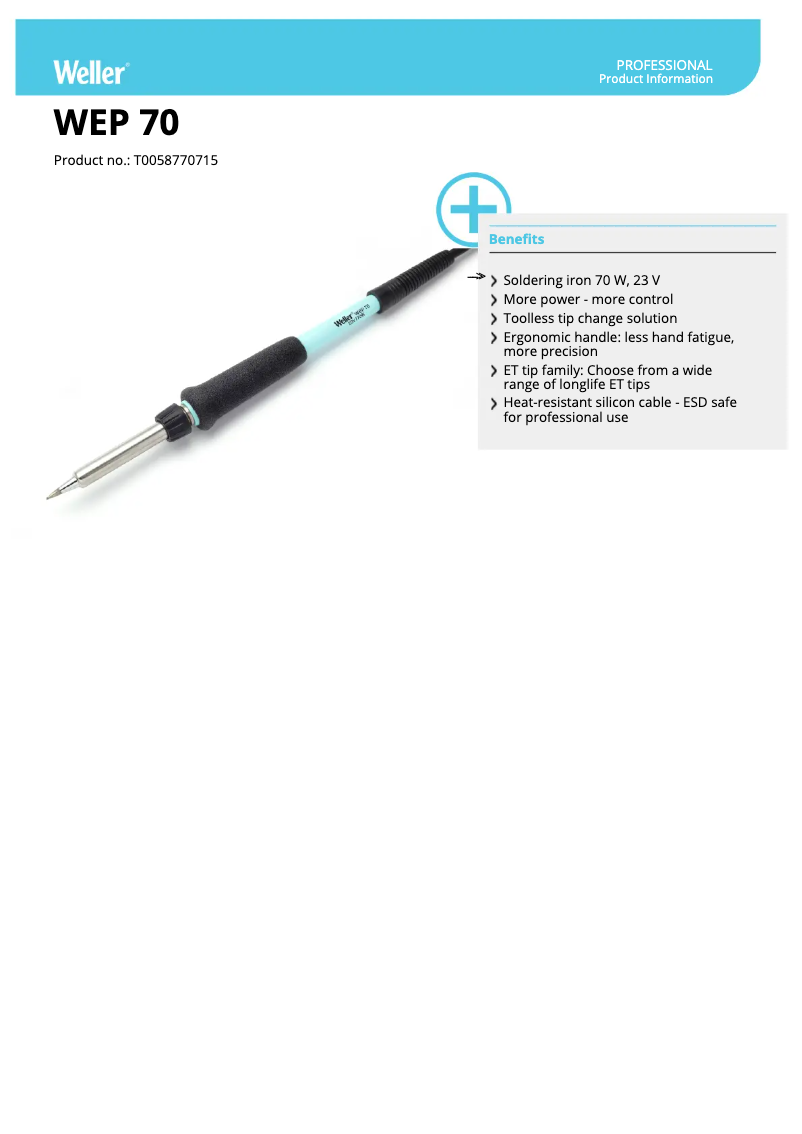 First page image of the manual for WEP 70