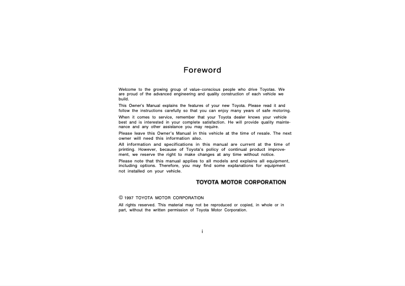 Page 1 of the manual User Manual Toyota Paseo (1998)