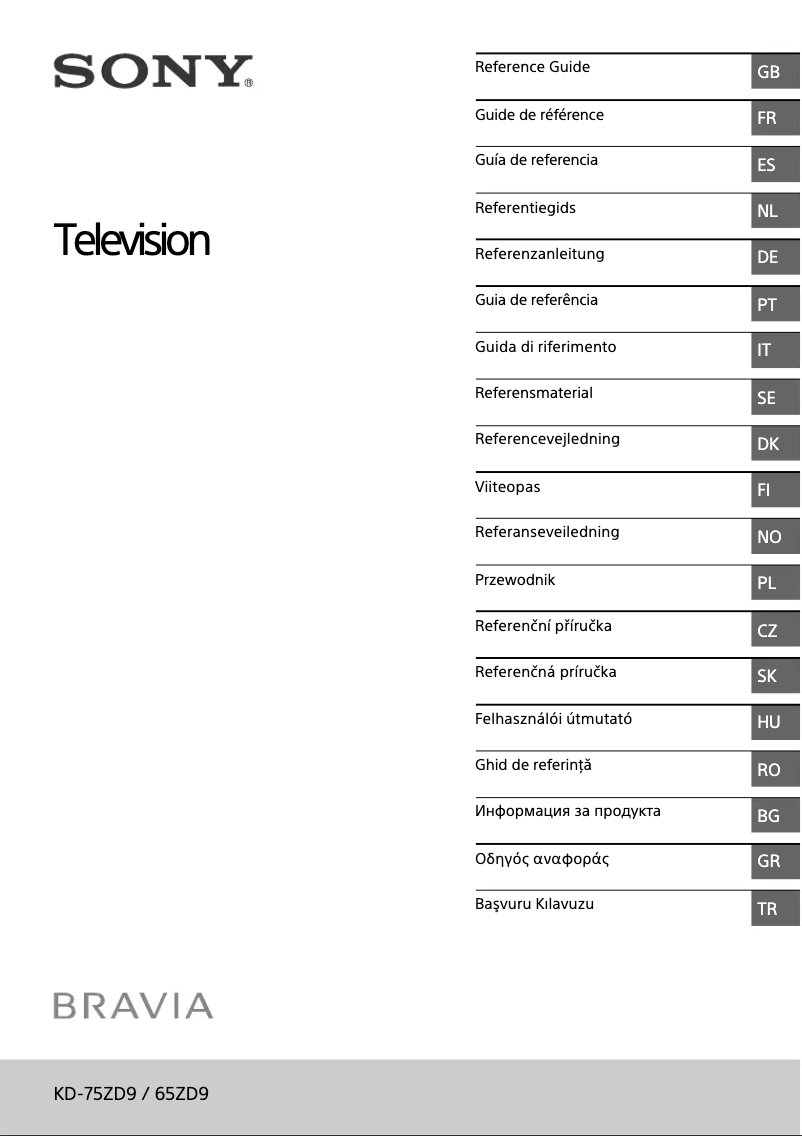 First page image of the manual for Bravia KD-75ZD9