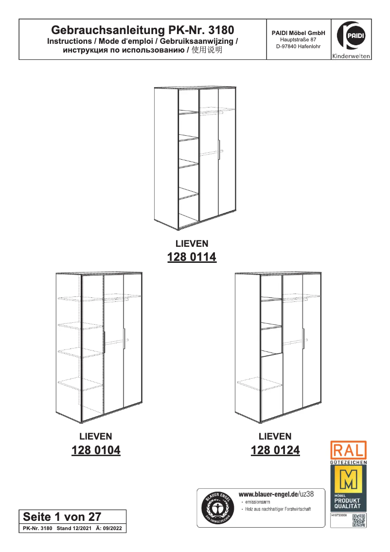 First page image of the manual for Lieven