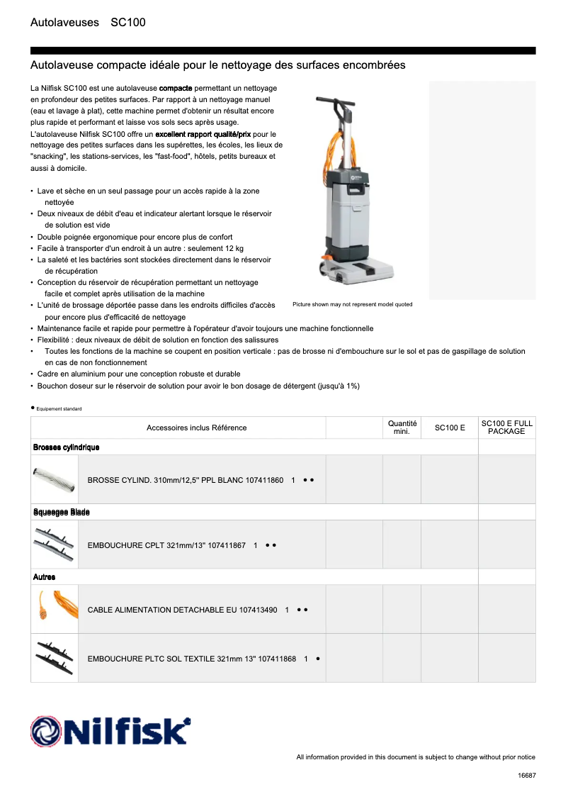 Page 1 of the manual Technical Sheet Nilfisk SC100
