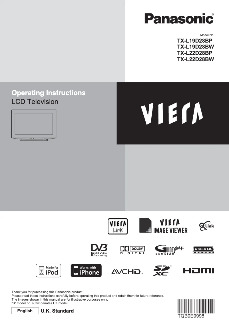 Page 1 of the manual User Manual Panasonic Viera TX-L22D28BW