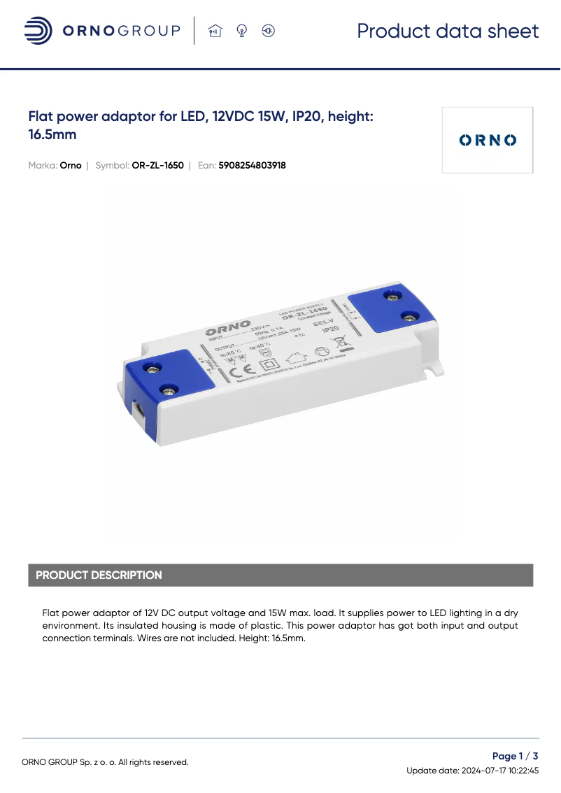 Image de la première page du manuel de l'appareil OR-ZL-1650