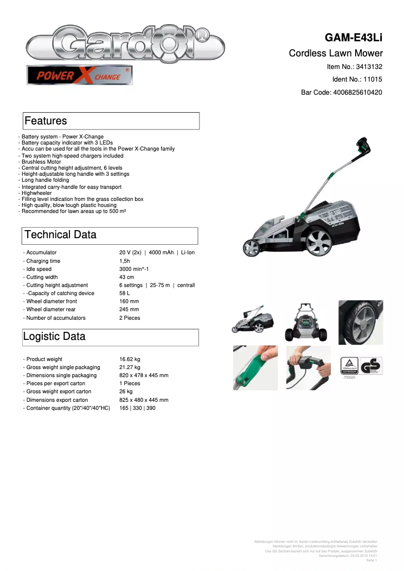 First page image of the manual for GAM-E43Li