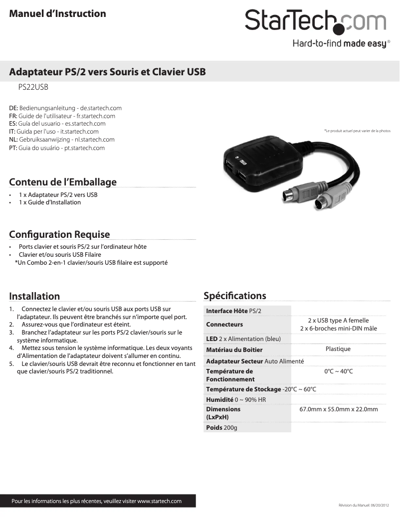 First page image of the manual for PS22USB
