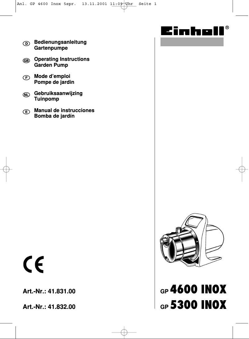 First page image of the manual for GP 4600 INOX
