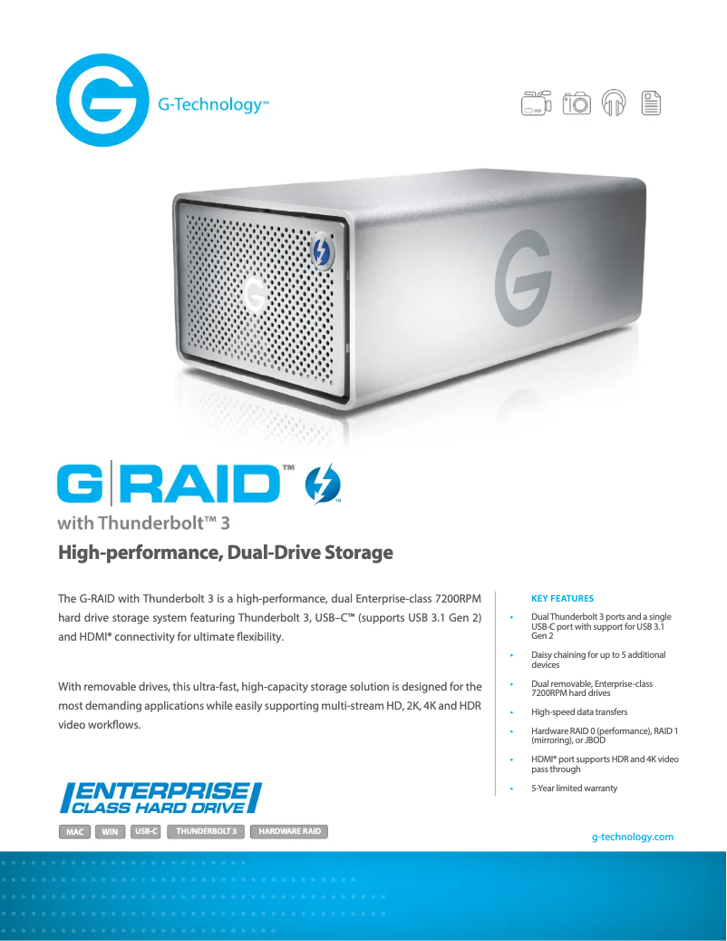 First page image of the manual for G-RAID with Thunderbolt 3