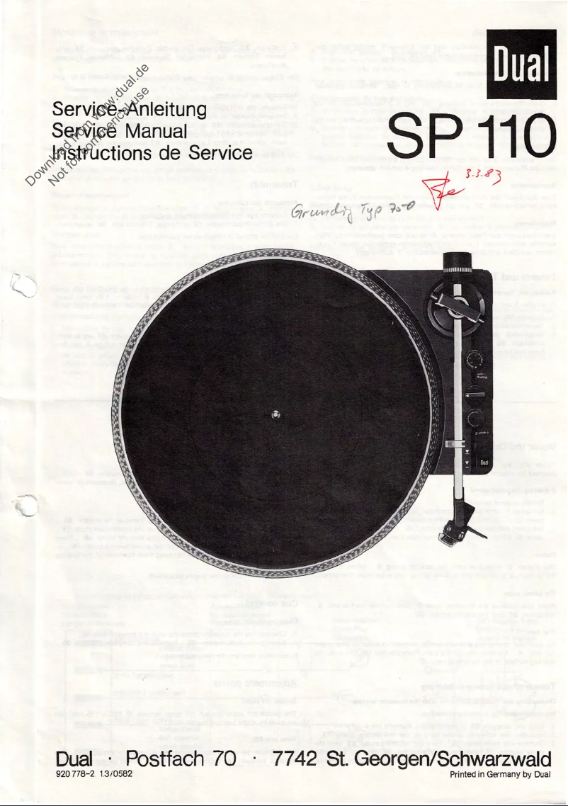First page image of the manual for SP 110