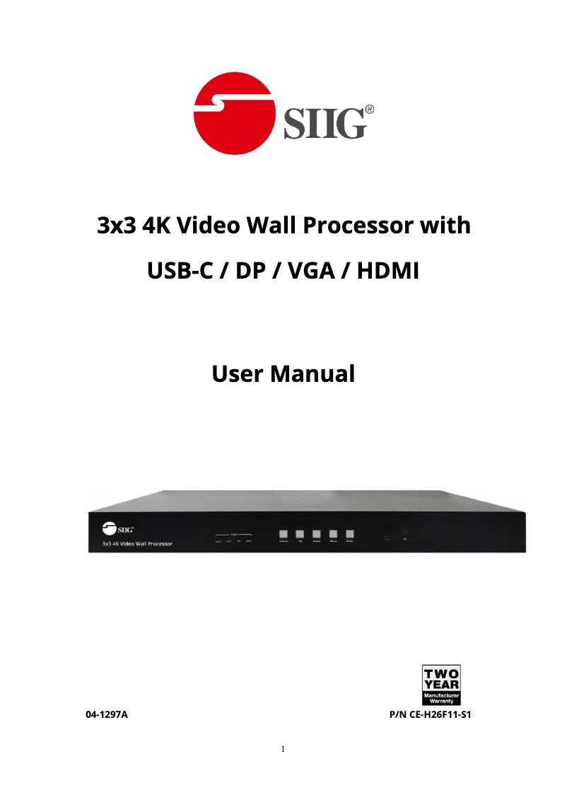 Page 1 of the manual User Manual Siig CE-H26F11-S1