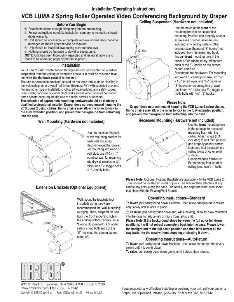 Page 1 of the manual User Manual Draper VCB Luma 2