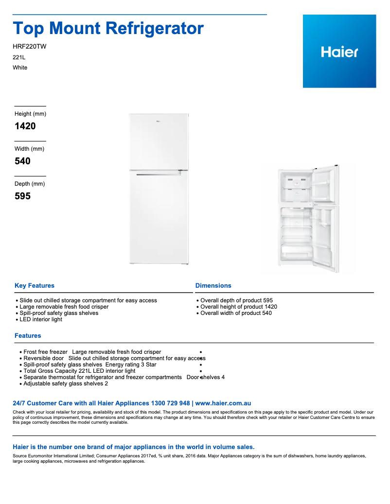 First page image of the manual for HRF220TW