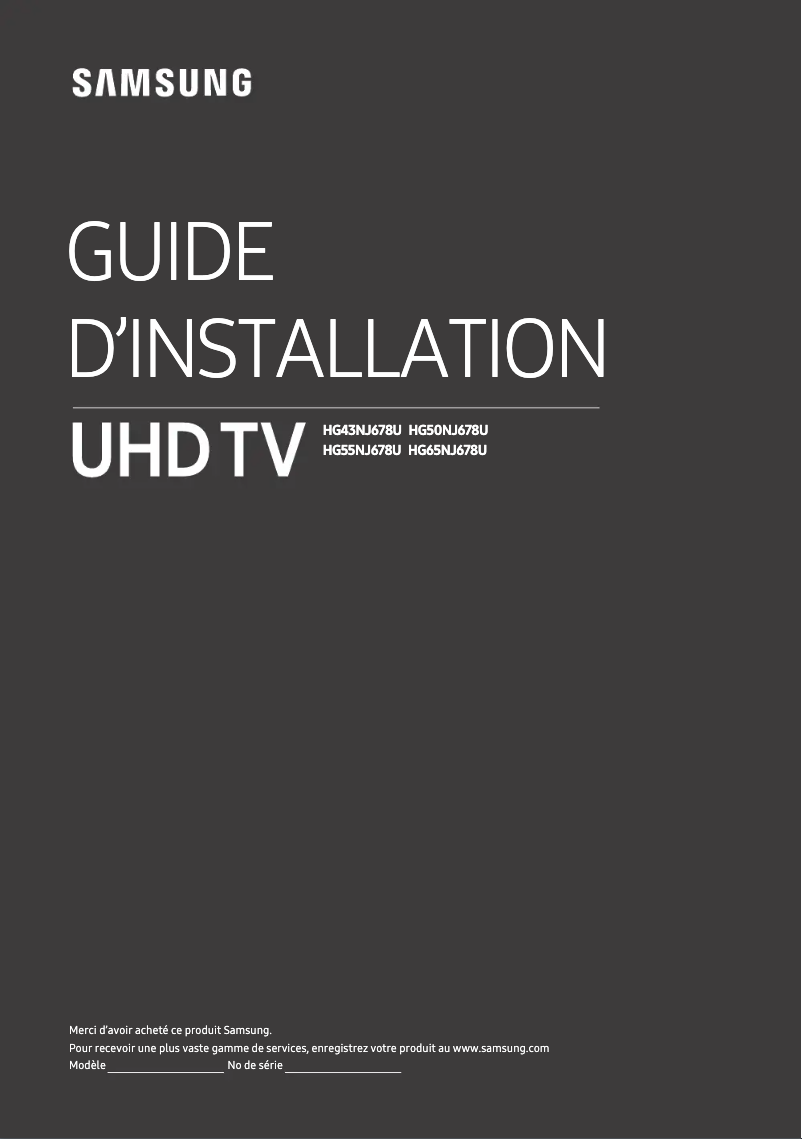 Page 1 of the manual Installation Guide Samsung HG43NJ678UFXZA