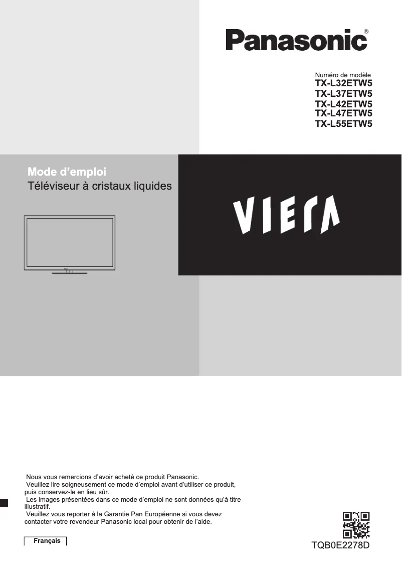First page image of the manual for Viera TX-L55ETW5