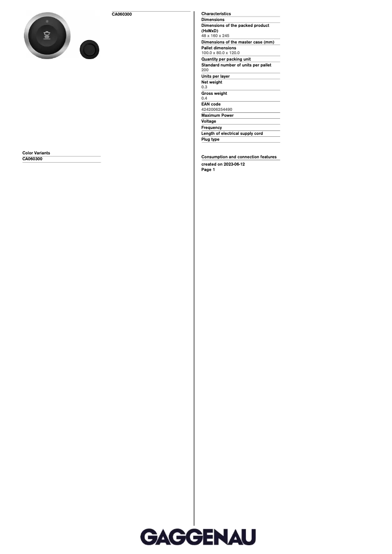 First page image of the manual for CA060300