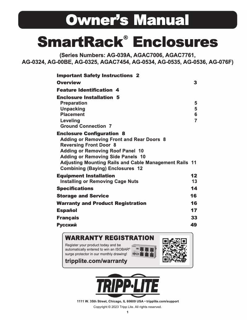 Page 1 of the manual User Manual Tripp Lite SmartRack SR45UBWDVRT