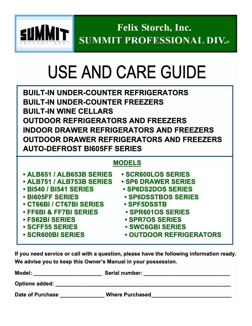 Page 1 of the manual User Manual Summit ALB751SSHH