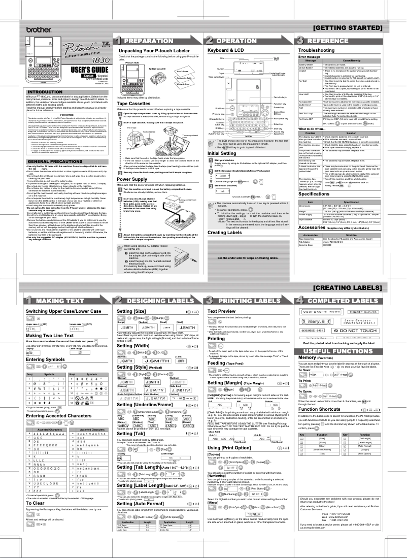 Page 1 of the manual User Manual Brother P-touch PT-1830VP
