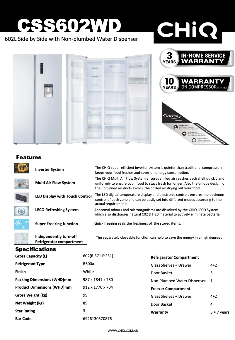 Image de la première page du manuel de l'appareil CSS602WD