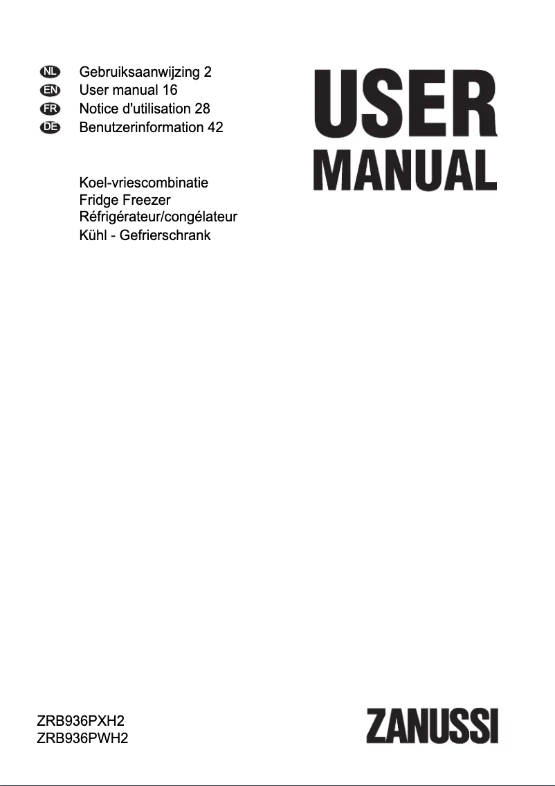 First page image of the manual for ZRB 936 PWH