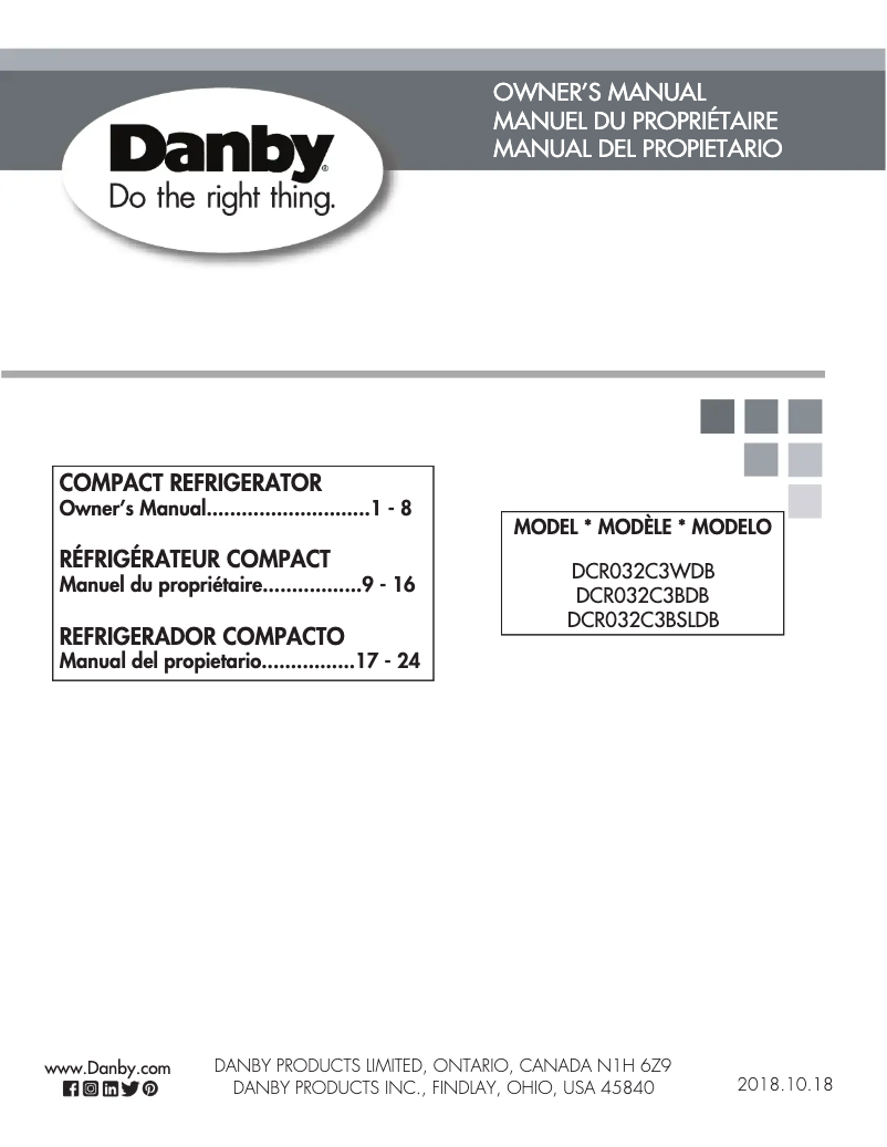 Page 1 of the manual User Manual Danby DCR032C3BDB