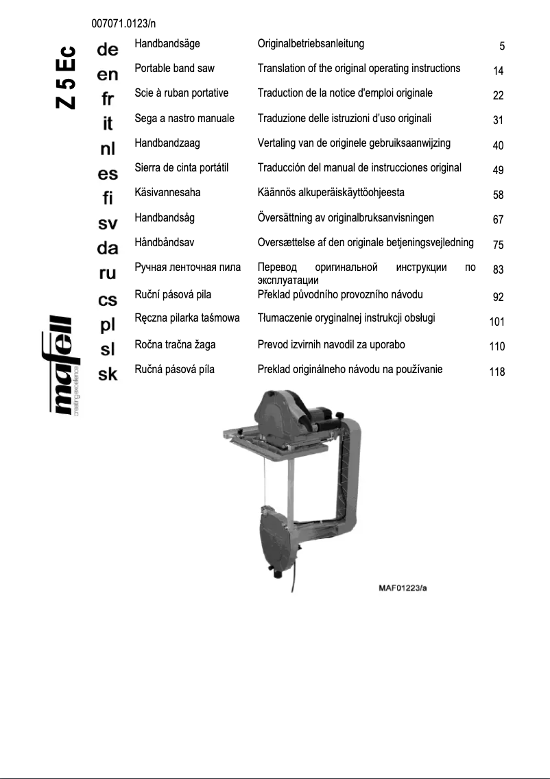 First page image of the manual for Z 5 Ec