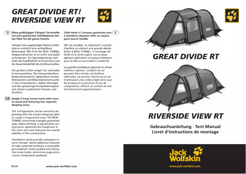 First page image of the manual for Great Divide RT