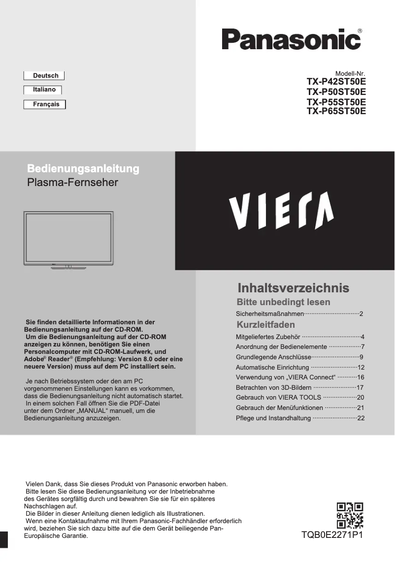 First page image of the manual for TX-P50ST50