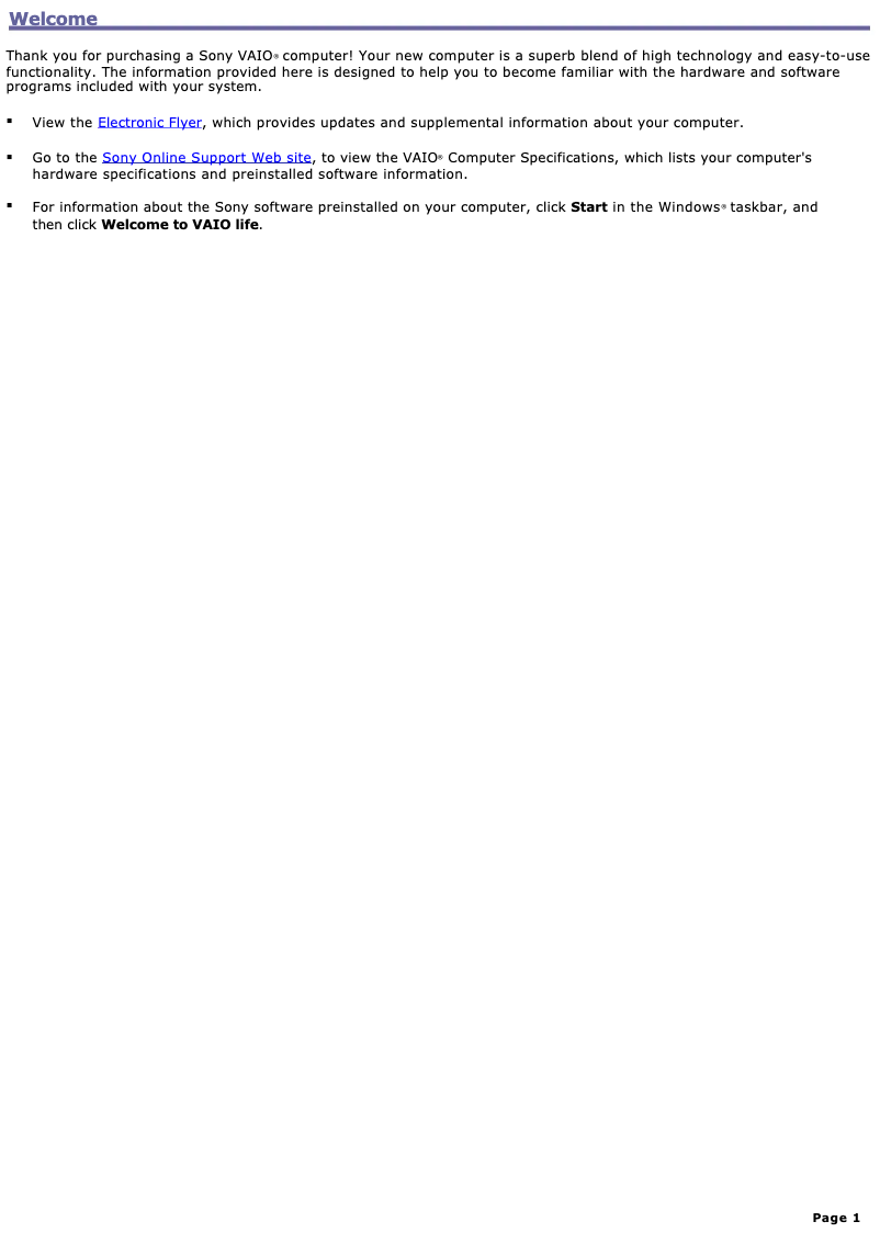 Page 1 of the manual User Manual Sony Vaio VGC-RA810G