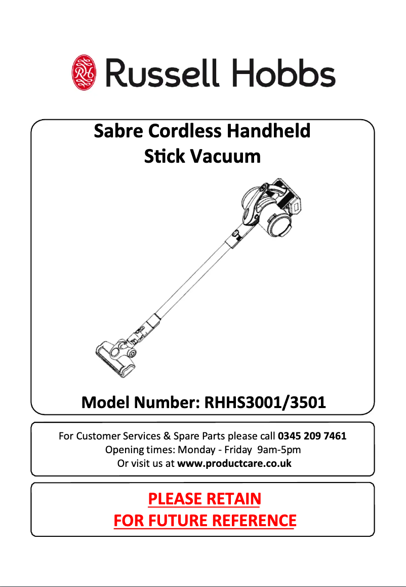 First page image of the manual for Sabre RHHS3501