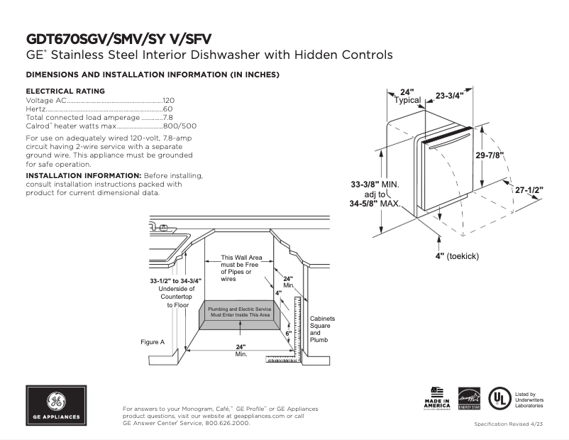 Page 1 of the manual Technical Sheet GE GDT670SMVES
